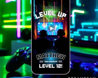 Editable Video Game Birthday Invitation: Neon Animated Evite (MP4 Download)