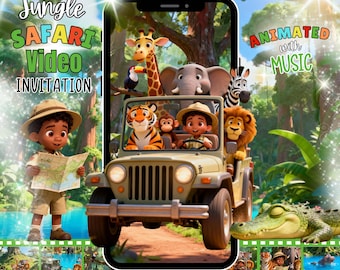 Safari Birthday Video Invitation: Animated African American Boy Jungle Party Evite (MP4 Digital Download)