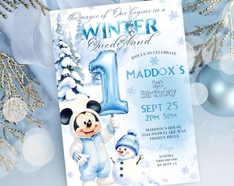 Mickey Mouse Winter Onederland Invitation: Boy 1st Birthday Invite (Printable Digital Download)