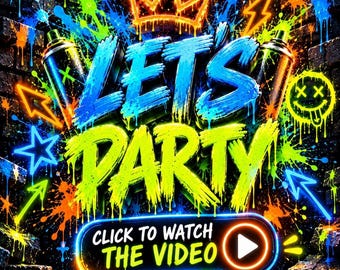 Graffiti Let's Party Video Invitation: Animated Boy Party Evite (MP4 Digital Download)