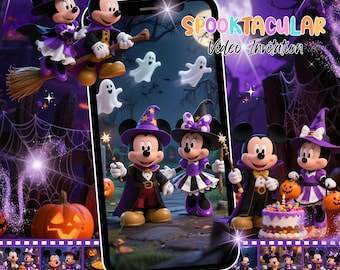 Mickey and Minnie Halloween Birthday Video Invitation: Spooktacular Party Evite (Digital Download)