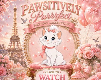 Marie's Birthday Video Invitation Editable White Kitten Party Invite Digital Download