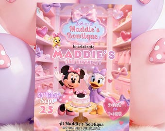 Minnie Bowtique Birthday Invitation Editable Daisy Duck Invite Digital Download