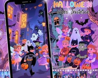 Halloween Costume Party Video Invitation: Animated Kids Spooky Dress Up Evite (MP4 Digital Download)