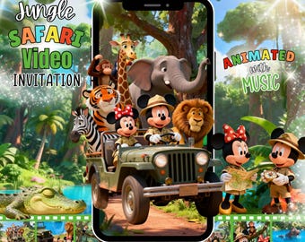 Mickey Mouse Safari Birthday Video Invitation Animated Minnie Jungle Party Invite Editable Template