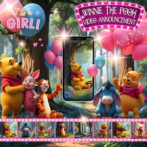 Winnie the Pooh Girl Gender Reveal Video Announcement (Editable in Canva)