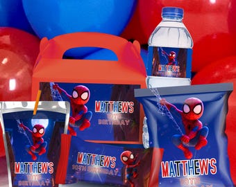 Spiderman Favors Party Package | Spider man Snack Pack Bundle | Editable Chip, Caprisun, Water