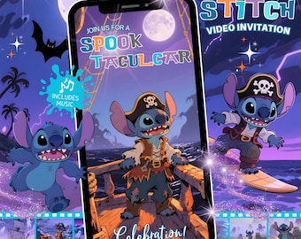 Stitch Halloween Pirate Video Invitation: Spooktacular Animated Evite (Digital Download)