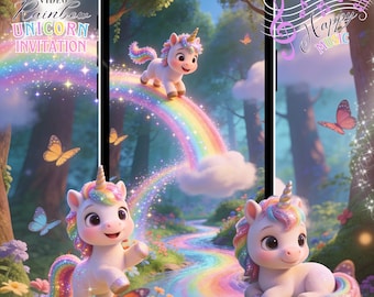 Unicorn Birthday Video Invitation: Rainbow Pony Party Evite (Digital Download MP4)