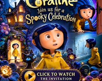 Coraline Birthday Video Invitation Animated Girl Halloween Evite Digital Download