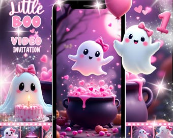 Little Boo First Birthday Video Invitation, Animated Ghost Girl Evite (Digital Download MP4)