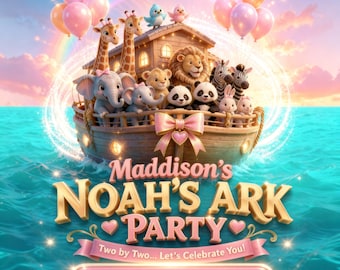 Noah's Ark Birthday Video Invitation: Girl Animal Ark Party Evite (Digital Download MP4)