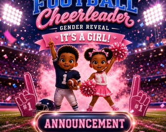Football or Cheerleader Gender Reveal Video Announcement: African American It's a Girl (Digital Download MP4)