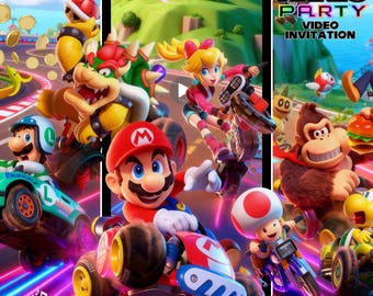 Super Mario Kart World Birthday Video Invitation | Editable Luigi Galaxy Invite | Digital Download