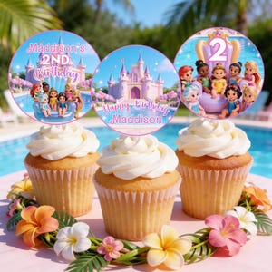 Baby Princess Pool Party Cupcake Toppers Editable Princesses Cake Decoration