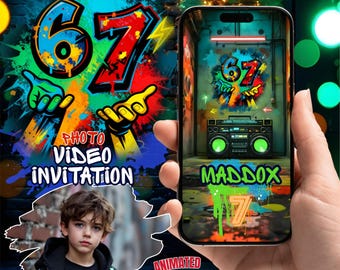 6-7 Birthday Photo Video Invitation | Six Seven Meme Evite | Animated Party 67 | Digital Download