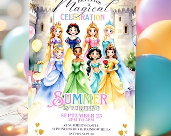 Princess Birthday Invitation: Editable Watercolor Royal Celebration Invite (Printable Digital Download)