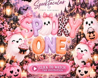 Spooky One Birthday Video Invitation Animated Lil Boo Girl 1st Birthday (Digital Download)