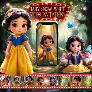 Convite de Aniversário de BRANCA DE NEVE Vídeo Convite Digital de Aniversário de Branca de Neve Vídeo Convite de Princesa Vídeo Princesa Branca de Neve Bebê Evite MP4