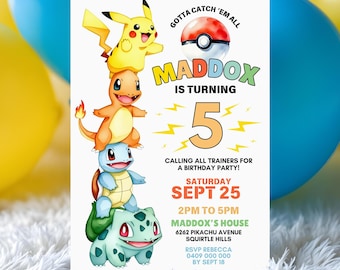 Pokemon Geburtstags-Party Einladung: Aquarell Pikachu einladen Vorlage (druckbare digitaler Download)