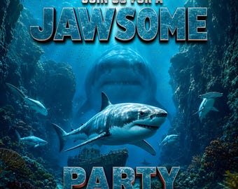 Shark Video Invitation | Jawsome Party Invite Movie | Shark Birthday Invite | Editable Template