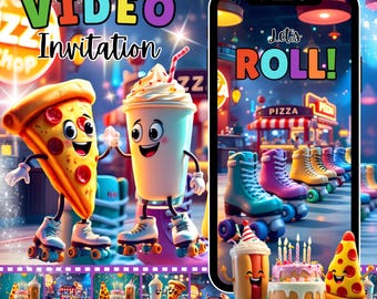 Skate Party Video Invitation: Animated Roller Skate Birthday Evite (MP4 Digital Download)