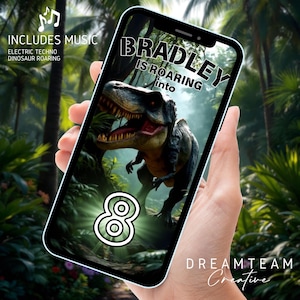 Dinosaur Birthday Video Invitation: Animated T-Rex Evite (Digital Download)