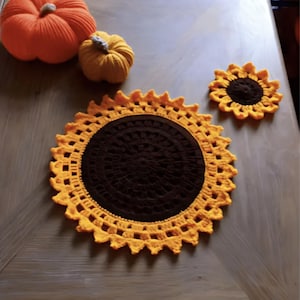 Sunflower placemat crochet pattern coaster crochet pattern sunflower coasters crochet pattern, DIY hot pad, sunflower crochet pattern,