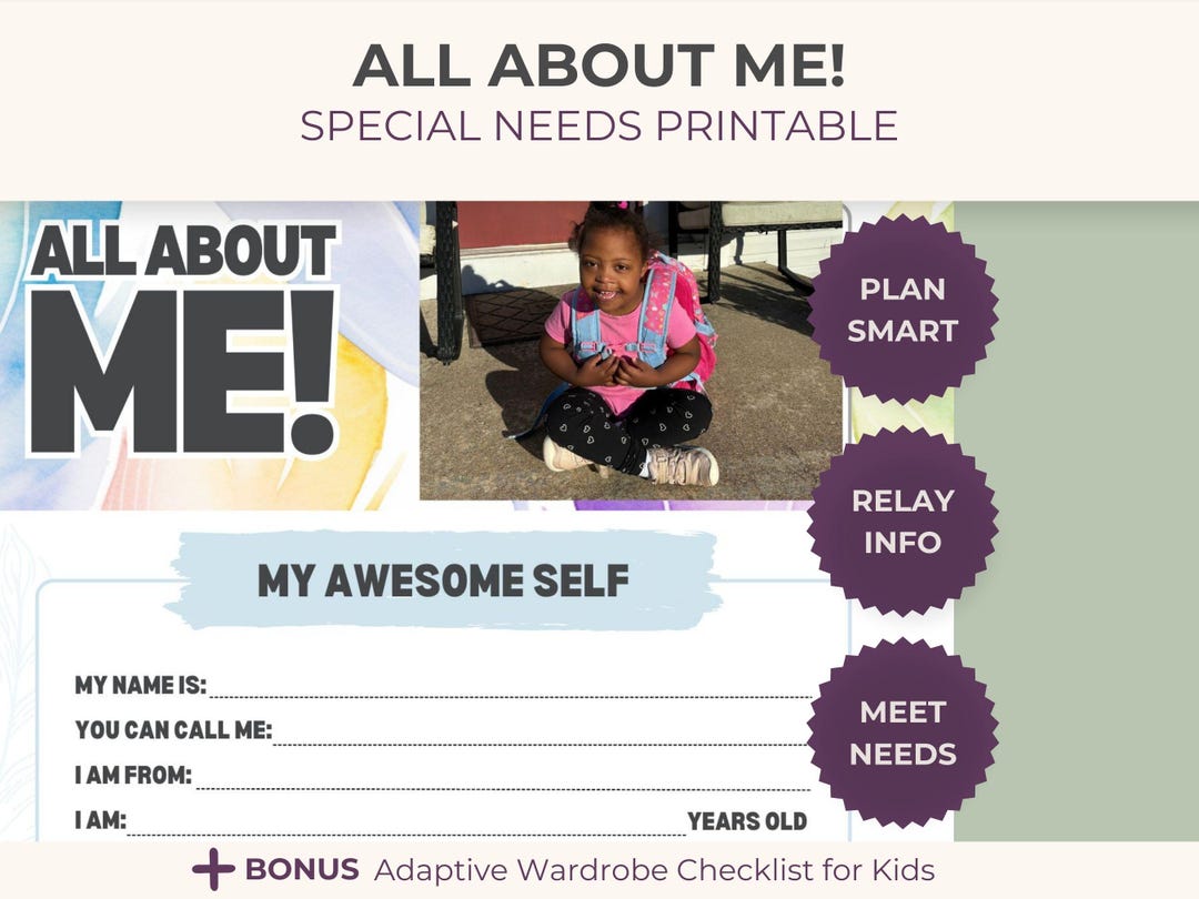 Special Need Printable All About Me Worksheet Autism Tool Teacher ...