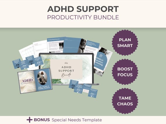 ADHD Tracker Digital Planner Template Executive Function ADHD Organization System Canva Template Daily Routine Time Management Task Focus