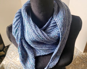 Shawl Scarf Light Blue Hand Knit Hand Dyed Yarn