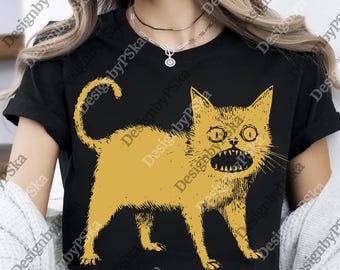 Retro rolig ilsken gul katt png, retro katt digital, rolig kattmeme png, vintage katt png, kattälskare present, meme krympande dum katt png