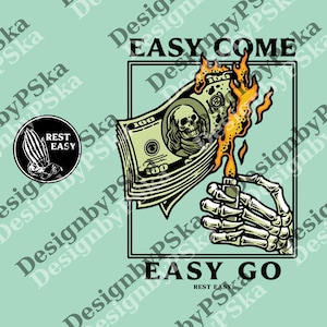 Rest Easy png、Easy Come Easy Go スケルトンデザイン、カジュアルで快適、男性と女性へのプレゼントに最適 png、デジタルファイル
