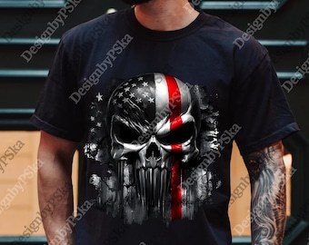 American Flag Skull png, Patriotic USA Distressed Graphic png, Skull And Flag Graphic Digital, Trending png