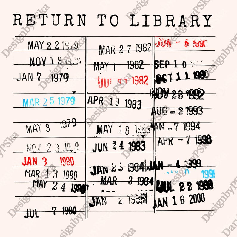 May include: Vintage library card with the words "RETURN TO LIBRARY" at the top. The card is filled with dates, including "MAR 25 1979" in blue ink. The dates are stamped in black ink, creating a nostalgic aesthetic.