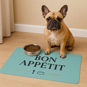 Bon Appétit Pet Food Mat - Modern Minimalist Cat or Dog Placemat - Non-Slip Personalized Pet Feeding Mat - Elegant Kitchen Pet Décor