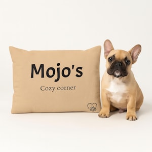 Mojo&#39;s Cozy Corner Dog Bed - Personalized Pet Bed 28x18 / 40x30 /50x40 - Warm Beige Fleece, Indoor Pillow Cushion for Dogs & Cats