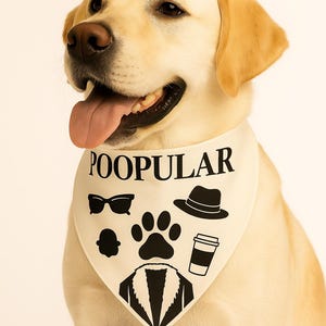 POOPULAR Dog Bandana - Fashion-Inspired Pet Accessory - Vogue Parody Dog Scarf - Funny Gift for Stylish Dog Moms & Dads