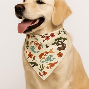 Japanese Garden Dog Bandana - Koi Fish Pet Scarf - Cherry Blossom Dog Gift - Zen Style Dog Accessory - Calm Aesthetic Pet Bandana
