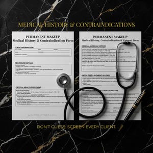 Formulario de historial médico de maquillaje permanente / Consentimiento y contraindicaciones para microblading / Admisión de clientes de PMU / Protección de responsabilidad civil del esteticista