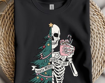 Funny Christmas Skeleton Sweatshirt, Sorta Merry Sorta Scary Sweater