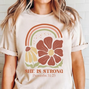 She is Strong Shirt, Christian Shirt For Women, She is Strong Sweatshirt, Floral Christian Crewneck, Bible Verse Shirt, Shirt For Church