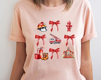 Coquette Firefighter Shirt, Women's Firetruck Bows Tee