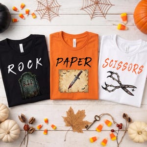 Funny Spooky Costume Shirt, Rock Paper Scissors Halloween Group Shirts, Halloween Trio Tees, Matching Best Friend Costumes, Family Halloween