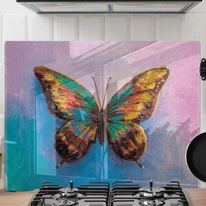 Modern Tempered Glass Wall Panel, Heatproof Kitchen Backsplash, Stylish Stove Protector, Custom Wall Art for Kitchens, Durable Glass Design