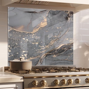 Tempered glass kitchen backsplash, Stove backsplash panel, Heat Resistant stove back cover, Modern kitchen decor, pomegranate image panel