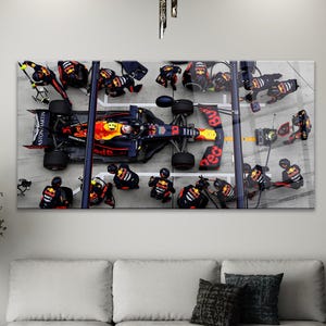 F1 Red Bull Racing Pit Stop Wall Art Tempered Glass Formula 1 Print Motorsport Decor Man Cave Gift Racing Car Poster Garage Wall Decor