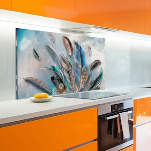 Tempered glass kitchen backsplash, Stove backsplash panel, Heat Resistant stove back cover, Modern kitchen decor| Fast shipping