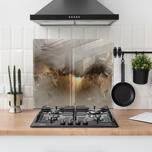 Tempered glass kitchen backsplash, Stove backsplash panel, Heat Resistant stove back cover, Modern kitchen decor, Tempered Glass wall panel