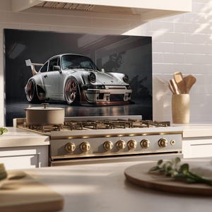 Dosseret de cuisine en verre trempé, Panneau de dosseret de poêle, Couvercle arrière de poêle résistant à la chaleur, Décoration de cuisine moderne, Belle voiture